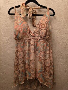 Vintage Inspired Y2K 725 Originals Plus Boho Paisley Halter Mini Dress 3X